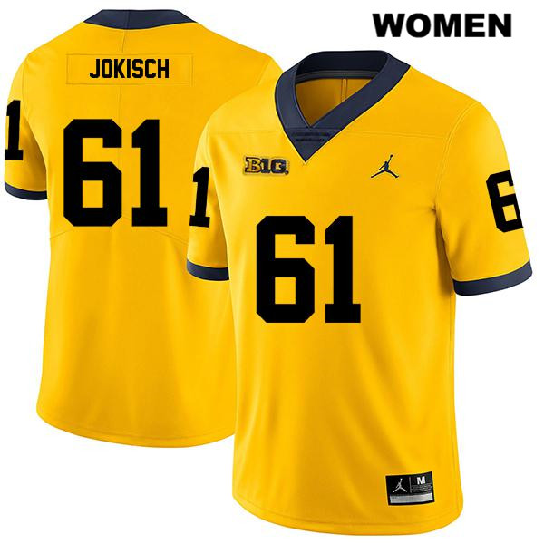 Women's NCAA Michigan Wolverines Dan Jokisch #61 Yellow Jordan Brand Authentic Stitched Legend Football College Jersey PW25M76GZ
